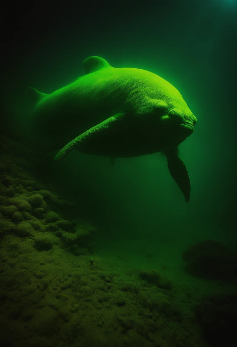 Under the shroud of nuclear contamination, Marine life around the world began to mutate, Transform into a monster form. The entire picture is covered in fluorescent green tones, Symbolizes nuclear radiation. Light shines down from the surface of the water, The bizarre shapes that illuminate these mutant creatures. The picture has a wide depth of field, The endless ocean is filled with the figures of these monsters, Form a big picture.,Kunxing Magazine,