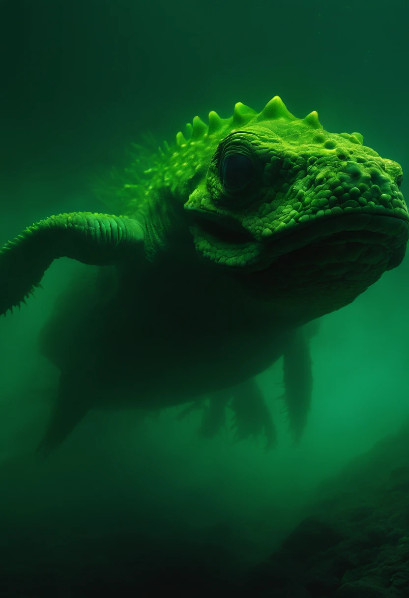 Under the shroud of nuclear contamination, Marine life around the world began to mutate, Transform into a monster form. The entire picture is covered in fluorescent green tones, Symbolizes nuclear radiation. Light shines down from the surface of the water, The bizarre shapes that illuminate these mutant creatures. The picture has a wide depth of field, The endless ocean is filled with the figures of these monsters, Form a big picture.,Kunxing Magazine,