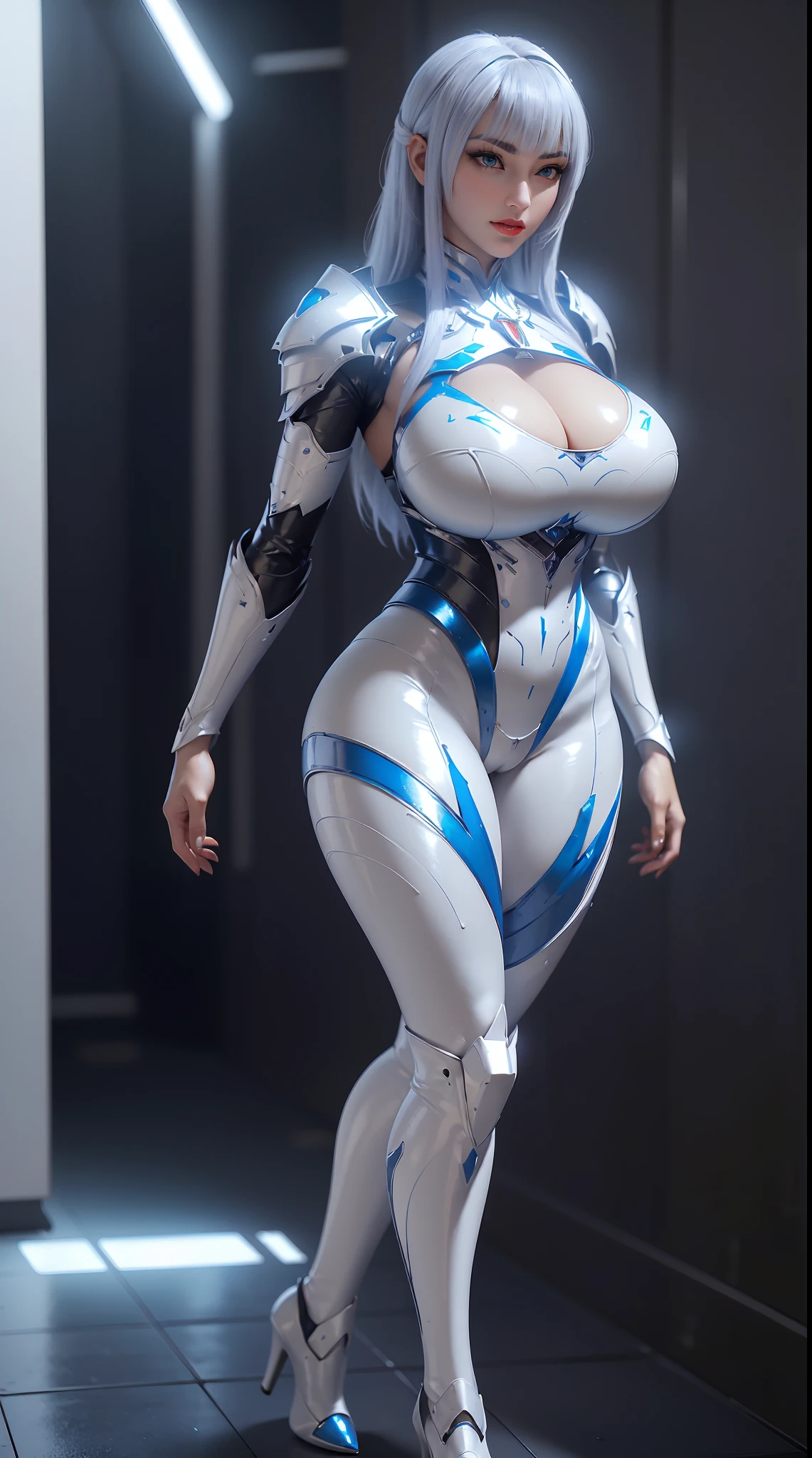 (1GIRL,ALONE:1.5), (super detailed face), ((dragon head:1)), (BIG BUTTOCKS, HUGE FAKE BREASTS:1.5), (CLEAVAGE TOP:1.3), (MUSCULAR ABS:1.2), (MECHA GUARD ARM:1.4), (WEAR WHITE BLUE SHINY MECHA OVERWATCH ARMORED, BLACK MECHA SKINTIGHT SUIT PANTS, MECHA GUARD ARMOR LEGS, HIGH HEELS:1.5), (THICC MUSCULAR FEMALE BODY), (GLOWING SKIN:0.8), (LONG LEGS, FULL BODY:1.1), (LOOKING AT VIEWER:1.3), (female focus:0.886), (WALKING DOWN HALLWAY OF FUTURISTIC SPACE STATION:1), (BRIGHT LIGHT WHITEROOM:1.3), SUPER TEXTURE, UNREAL ENGINE RENDER, PHYSICALLY-BASED RENDERING, ULTRA HIGHT DEFINITION, 16K, 1080P.