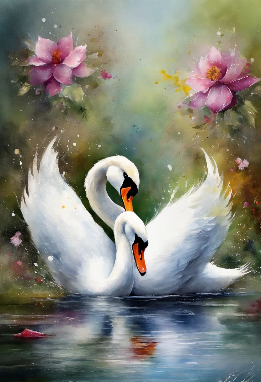 Swan paint with splatter background and spray paint effect, by Eugeniusz Zak, Watercolor art, by Károly Lotz, Watercolor painting, watercolor painting style, watercolor detailed art, by Reuben Tam, watercolor digital painting, watercolor paiting , Superbly detailed watercolor, Watercolor art, Grzegorz Rutkowski