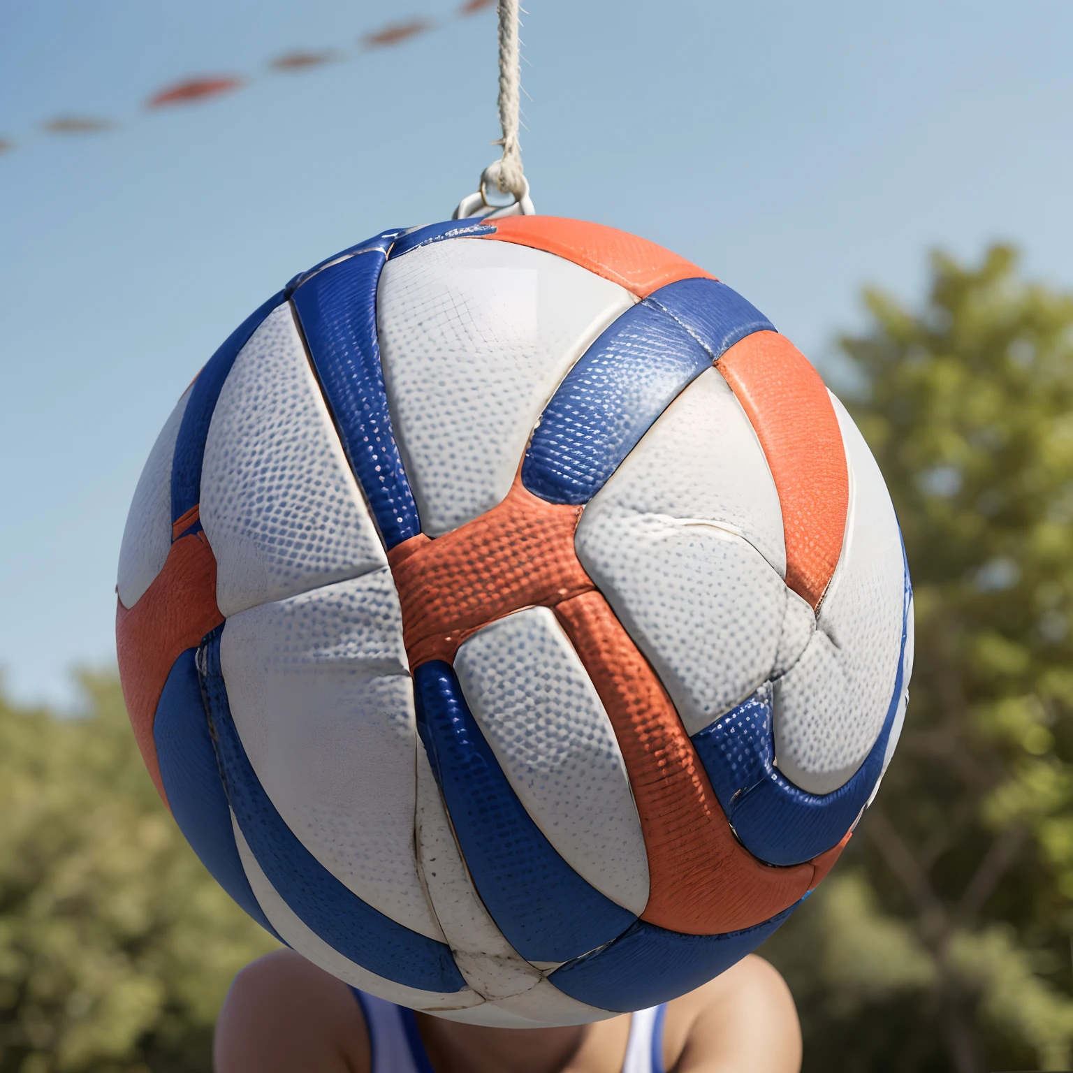 arafed American football hanging from a string with a blue and orange design, holding a ball, ball, holding a football, hanging, basketball ball, volleyball, volleyball net, closeup portrait shot, soccer ball, hanging from a hot air balloon, female beach volley player, holding a balloon, bottom angle, soccer ball against her foot, close-up shoot