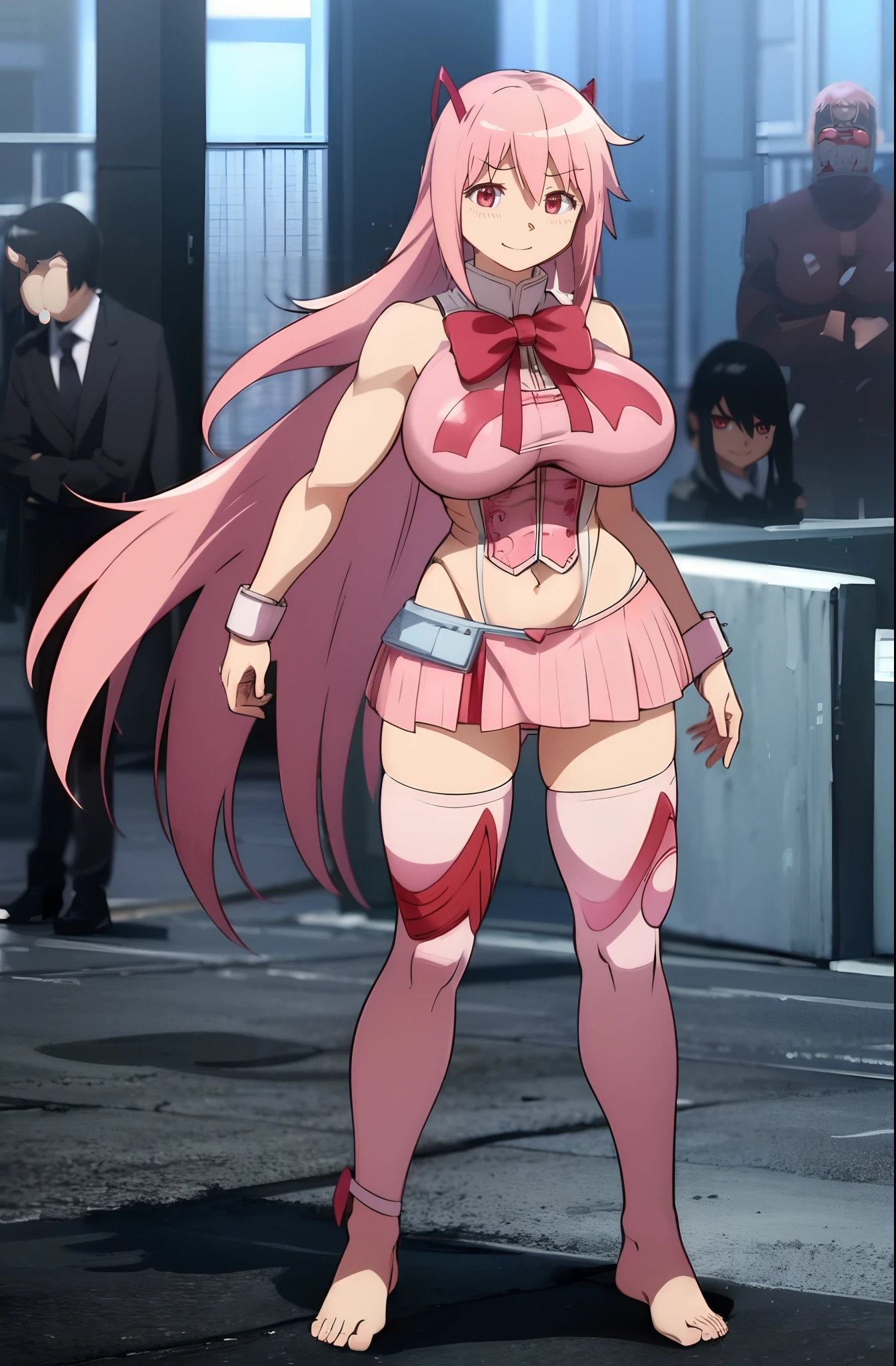 pink,madoka, musclegirl, crazy smile, babarian, revealing cloths, long hair, living hair, red eyes, full body, feet,huge breast, body suit,pink,madoka, musclegirl, crazy smile, babarian, revealing cloths, long hair, living hair, red eyes, full body, feet,huge breast, body suit, angel wings,angel, goddess