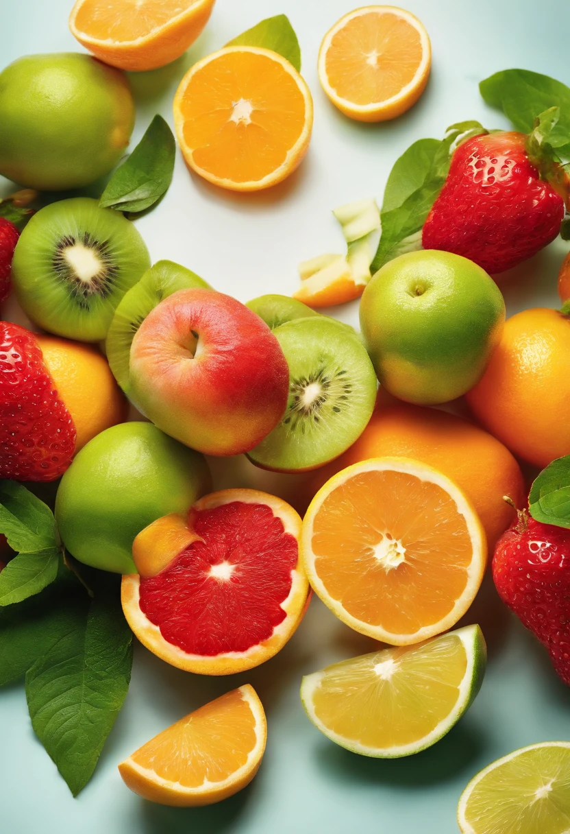 The image of a fresh, juicy fruit from which a refreshing drop of juice flows. Bright colors are associated with nature and freshness.