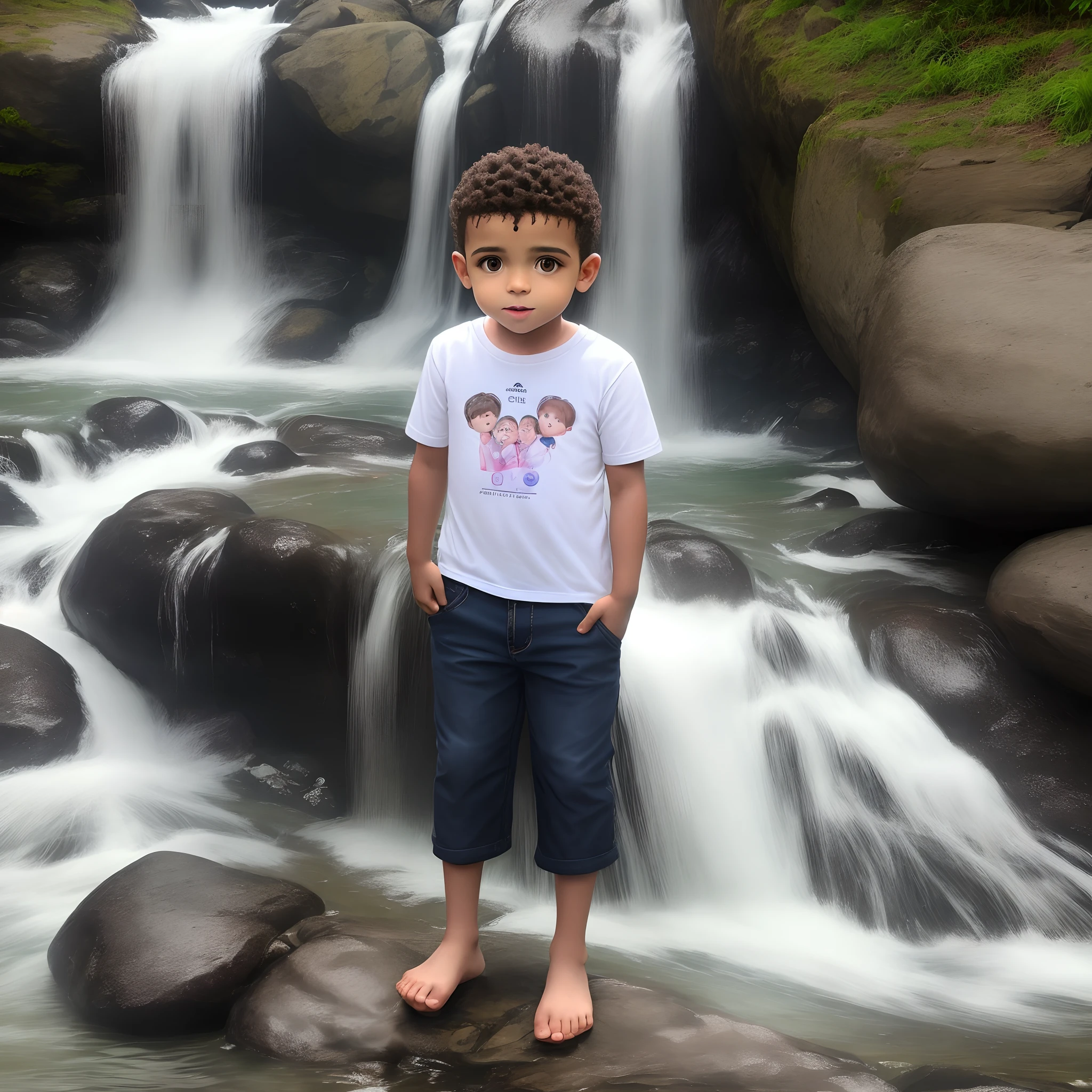 Crie uma foto do eliseu Semprini Filho em uma cachoeira