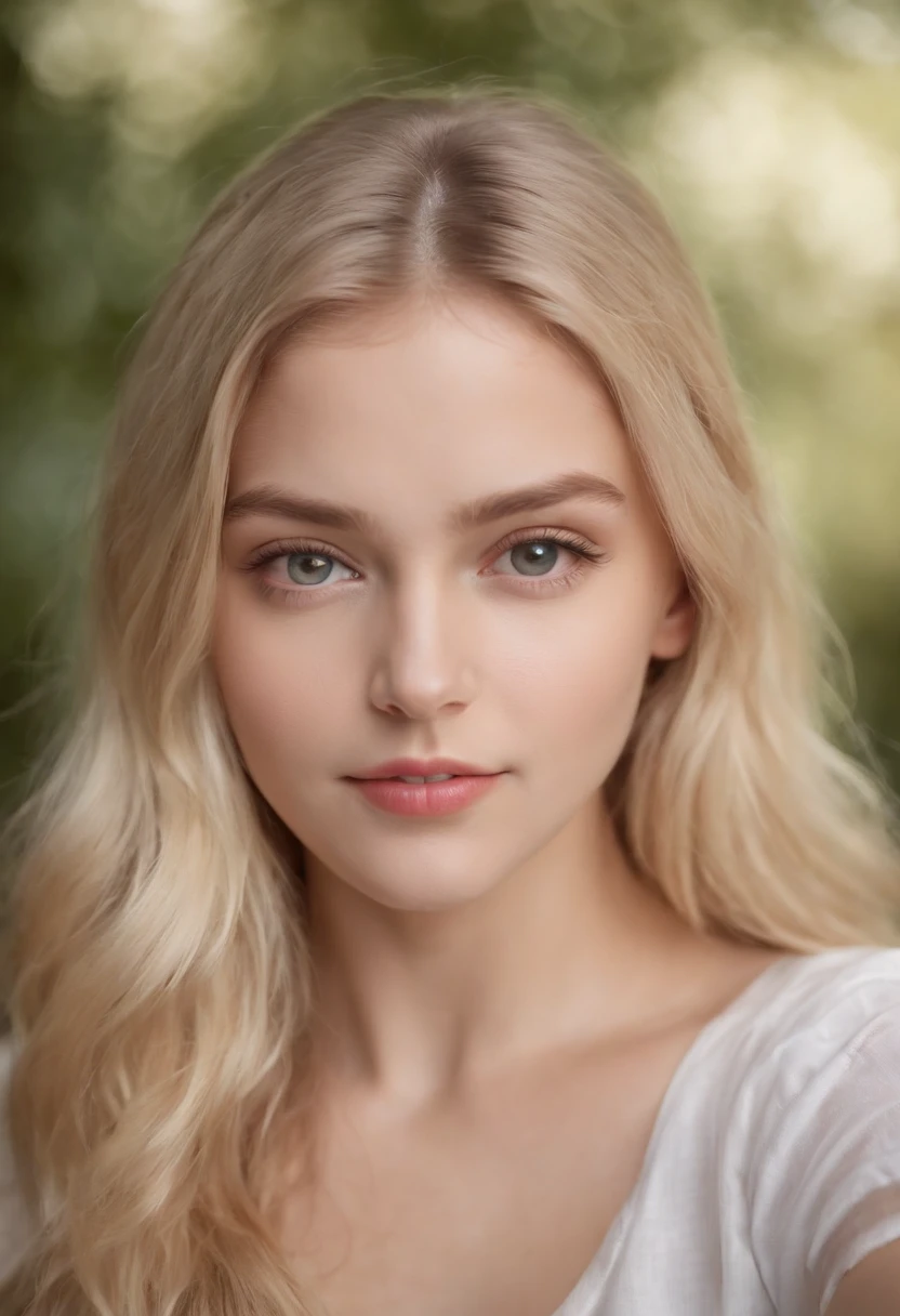 (best quality,realistic:1.37),portrait,"blonde girl" taking selfie, big tits, no makeup,