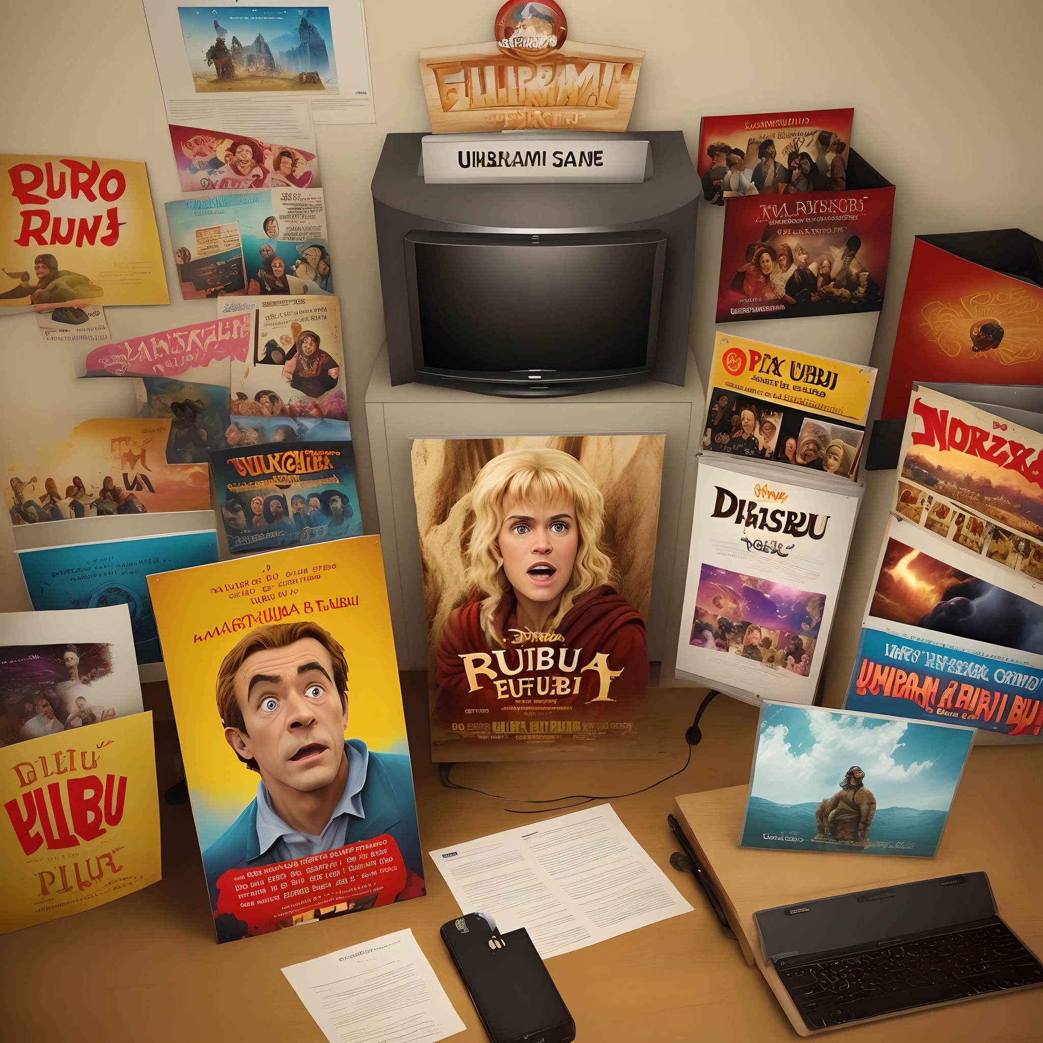 Cartaz de cinema de filme da Disney com um urubu escrito "urubu do pix" in an office