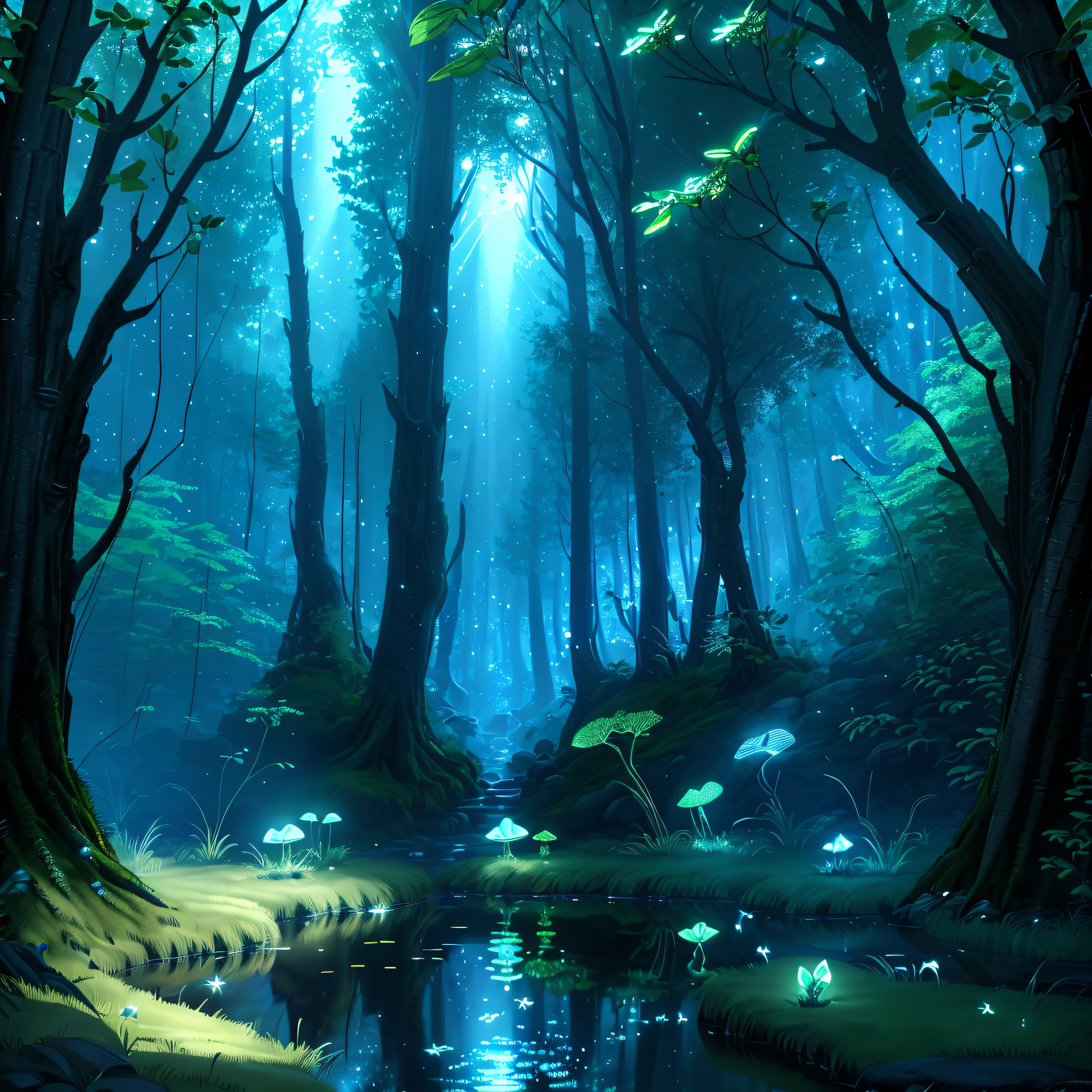 Masterpiece, best quality, (highly detailed CG unity 8k wallpapers), (best quality), (best illustrations), (best shadows), forest theme with natural elements. Tall trees, quiet streams, small glowing mushrooms surrounded by delicate leaves and branches, with fireflies and glowing particle effects,, (natural elements), (jungle theme), (leaves), (twigs), (fireflies), butterflies, (delicate leaves), (glow), (particle effects). , Isometric 3D, Octane Rendering, Ray Traced, Super Detailed