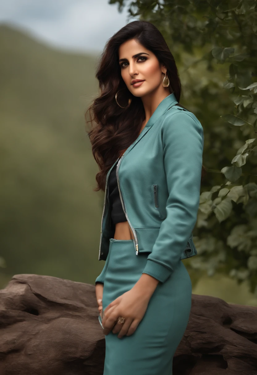 A beautiful woman full photo from head to legs ((Katrina kaif:1.2)) in Bomber jacket and skirt Outfit)), ((sharp focus)), ((Nikon Z 85mm)), unparalleled masterpiece, ultra-realistic 8k photos, best quality, masterpiece, (photorealistic:1.2), (realistic:1.5), (hyperrealistic:1.2),(realistic human skin:1.6), (detailed clothes features), (High Quality: 1.2), Raw photo, (Perfect body shape), Uniform, Unobtrusive, masterpiece photographic real digital ultra-realistic hyper-detailed, high contrast , realistic, clean art, professional, colourful, rich deep colour, concept art, CGI winning award, UHD, HDR, 8K, RPG, UHD render, HDR render, 3D render cinema 4D