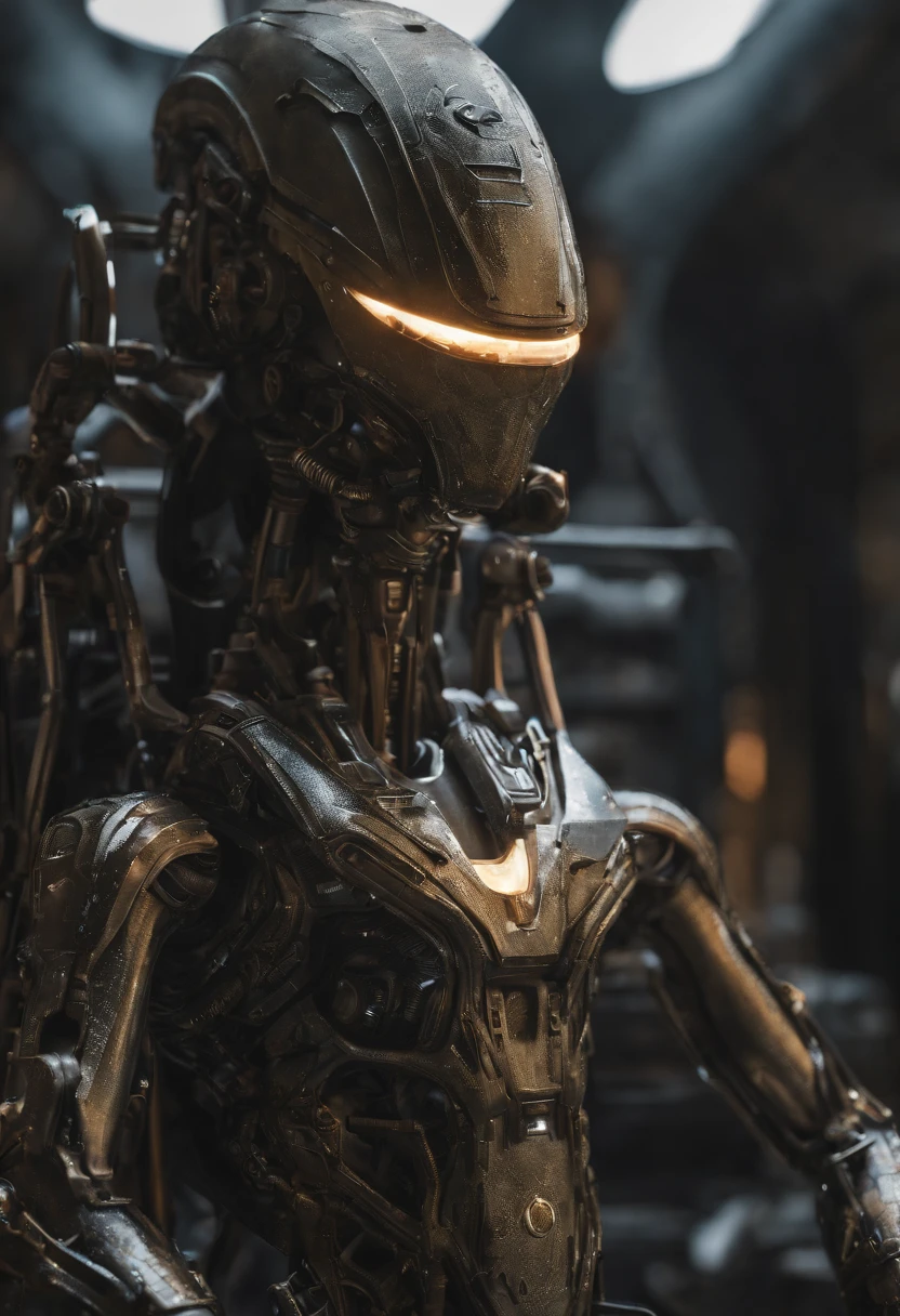 A translucent ethereal alien,A mech wearing a ceramic glaze luster,Hard surface performance,streamlined line design,It has refined features in a sci-fi environment, glowing from within, Sparks and lights, Close-up, Realistic, Highly detailed, iintricate