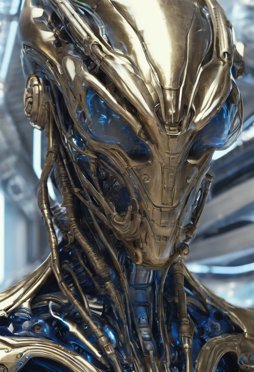 alien biomechanical in stealth suit,, blonde, blue eyes, masterpiece, appealing, looking at viewer