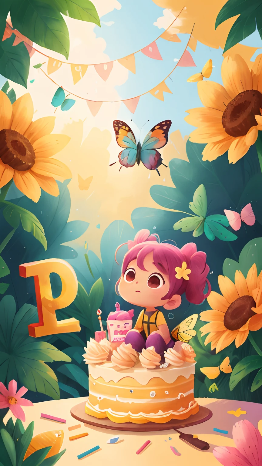 Butterflies, blue, pink, pastel yellow, bright theme, birthday, word “U”, HD, 4K