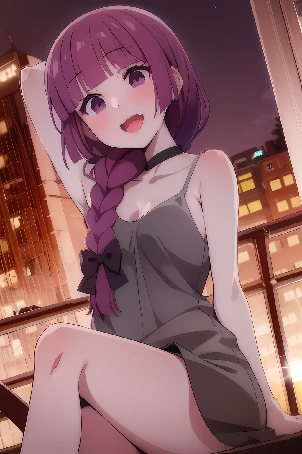 a close up of a person sitting on a ledge in a city, anime visual of a cute girl, anime moe artstyle, seductive anime girl, misato katsuragi, anime best girl, an anime girl, ilya kuvshinov. 4 k, (anime girl), marin kitagawa fanart, young anime girl, shuushuu anime image