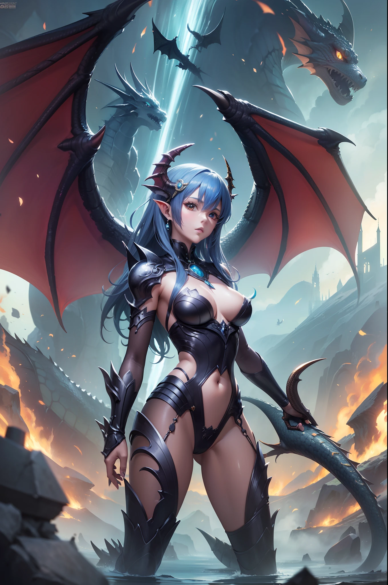 ((Finest quality)),(超A high resolution),(ultra-detailliert),((Best Anime)),sharpnes,Clear,Fantasy art with astounding depictions,Overhead view:1.5, ((Female Dragonute:1.6,Scale skin))