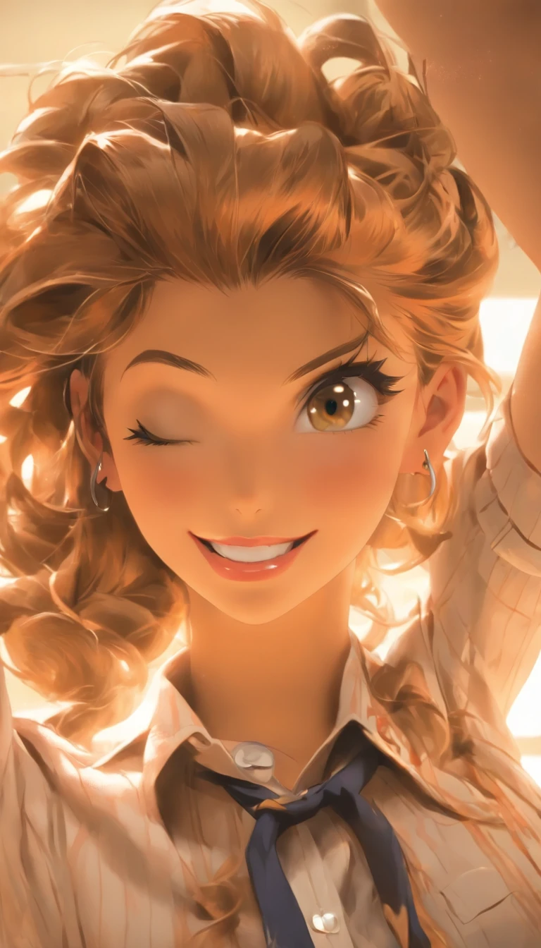 (Masterpiece: 1.3), (Maximum resolution: 1.2), (Ultra HDTV: 1.2), Cinema light, Ultra HDTV, (Detailed eyes and skin), (Detailed facial features), HDR, 8k resolution, Sharp Focus: 1.2, Perfect style, beautiful face, Perfect body, accurate, anatomically correct, highly detailed face and skin texture, detailed eyes, Dark-blue eyes, double eyelids, thin eyebrows, glitter eyeliner: 1.2, natural cheeks, glossy skin, fair skin: 1.2, shiny little necklace and earrings, (glossy lips: 1.4), BREAK, first-person-view, (she is very Cute high school student), (Wearing a Button up shirt, pleated mini skirt, Navy tie, high socks), (seductive smile: 1.2), ((Innocent and Cute girl:1.3)), (side-Ponytail Hairstyle, wavy hair), (Light-brown hair:1.2), medium long hair, (Cowboy shot: 1.2), BREAK, ((Very intimate relationships: 1.2)), medium large breasts, ((Looking back at me:1.2)), ((Grab a shirt button.:1.4)), ((In the school changing room:1.2)), from behind,