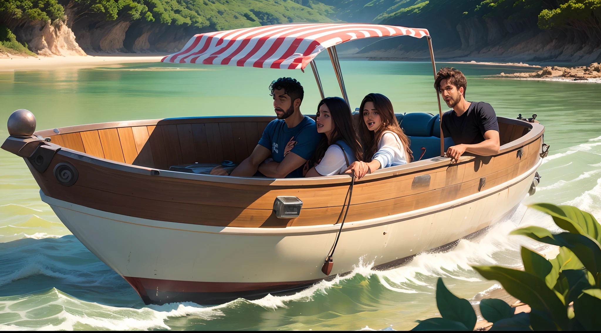 Um bote com pessoas no meio da tempestade