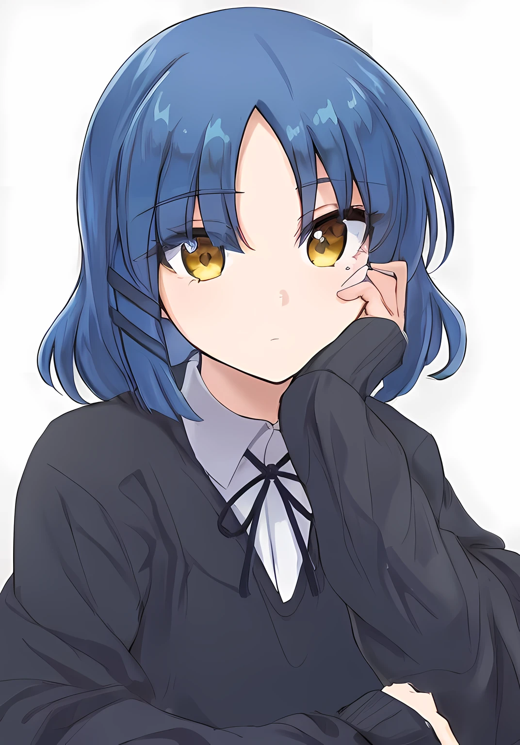 anime girl with blue hair and black shirt and tie, anime moe artstyle, anime visual of a cute girl, young anime girl, rei hiroe, fubuki, an anime girl, sayori, anime style portrait, portrait of an anime girl, in an anime style, (anime girl), beautiful anime high school girl, anime style character, in anime style