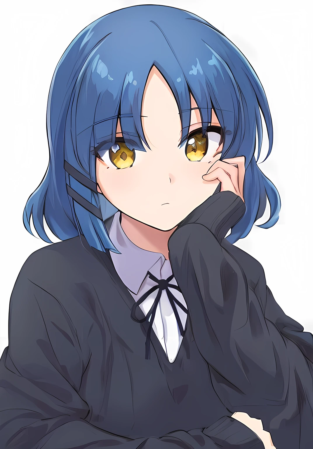 anime girl with blue hair and black shirt and tie, anime moe artstyle, anime visual of a cute girl, young anime girl, rei hiroe, fubuki, an anime girl, sayori, anime style portrait, portrait of an anime girl, in an anime style, (anime girl), beautiful anime high school girl, anime style character, in anime style