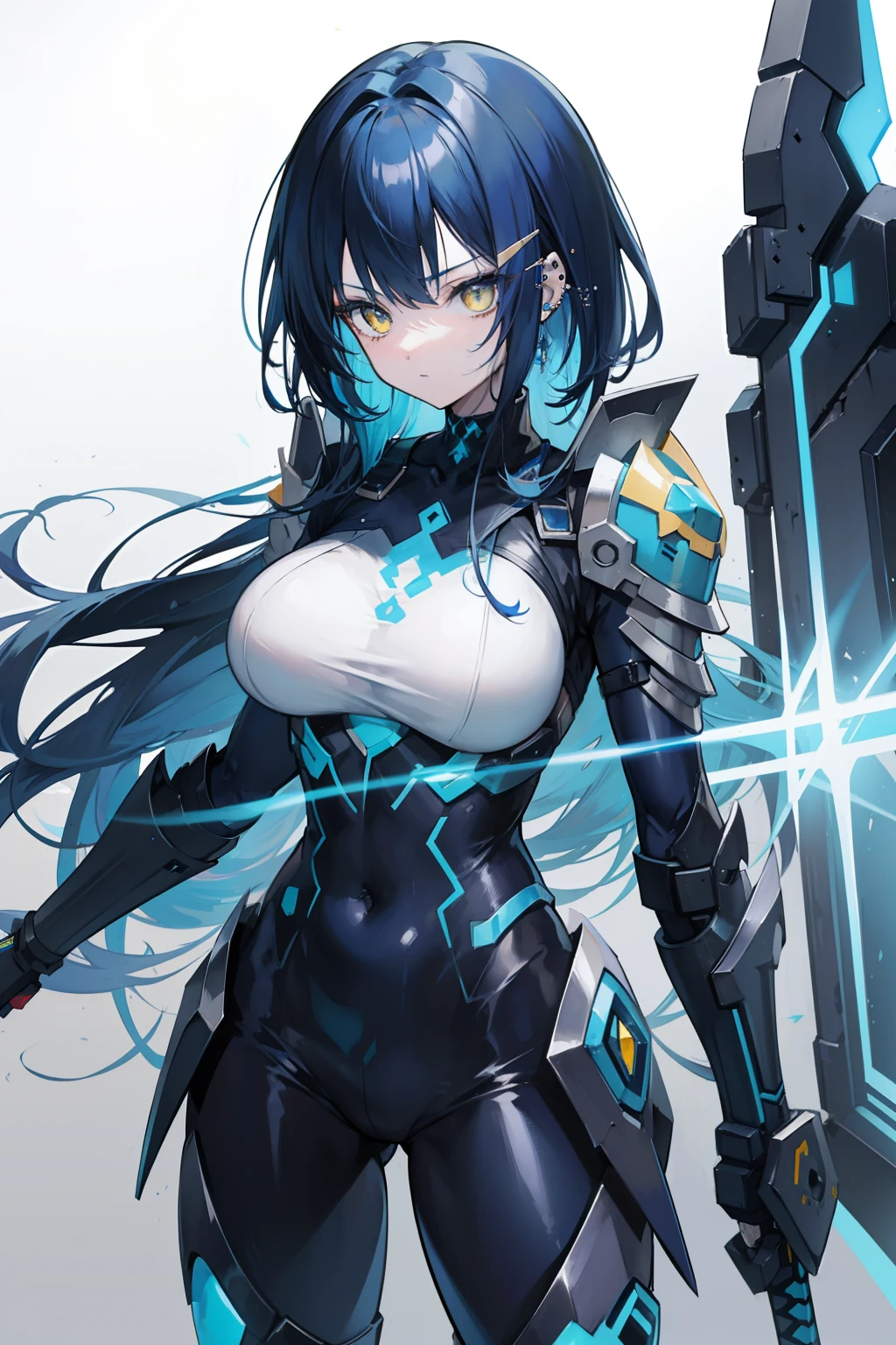 (best quality,highres,masterpiece:1.2),anime,portraits,studio lighting,ultra-detailed,professional,realistic,blue and long hair,pale skin,tall and beautiful,exoskeleton POWERsuit,dark blue,outer space,starship hangar, long legs,big boobs, oil on canevas, brushstrokes, Smooth, Ultra high definition, 8K, unreal enginee 5, Ultra Sharp Focus,, ArtGerm, Roisch, nffsw, intricate artwork masterpieces, sinister, matte painting movie poster, Golden ratio, Trending on CGSo