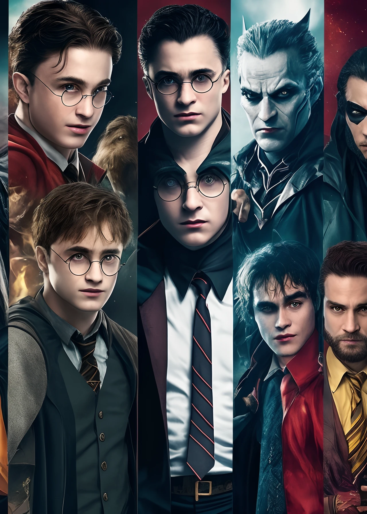 Harry potter,  dumbledore, batman e coringa na mesma goto