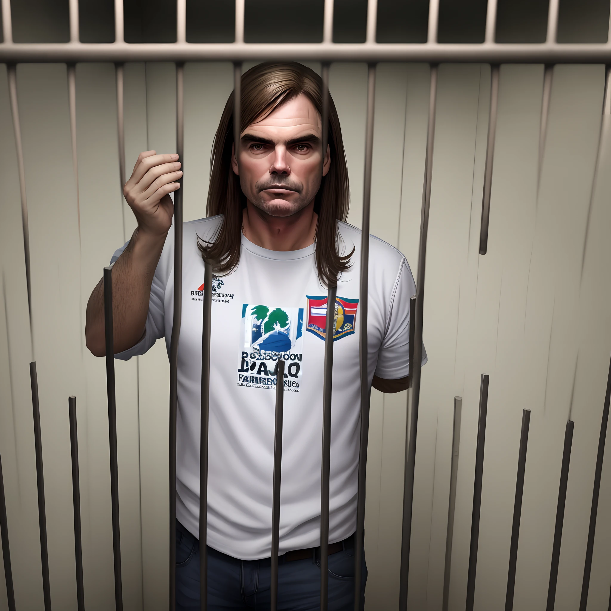Bolsonaro behind bars in jail,  com roupa de presidiario