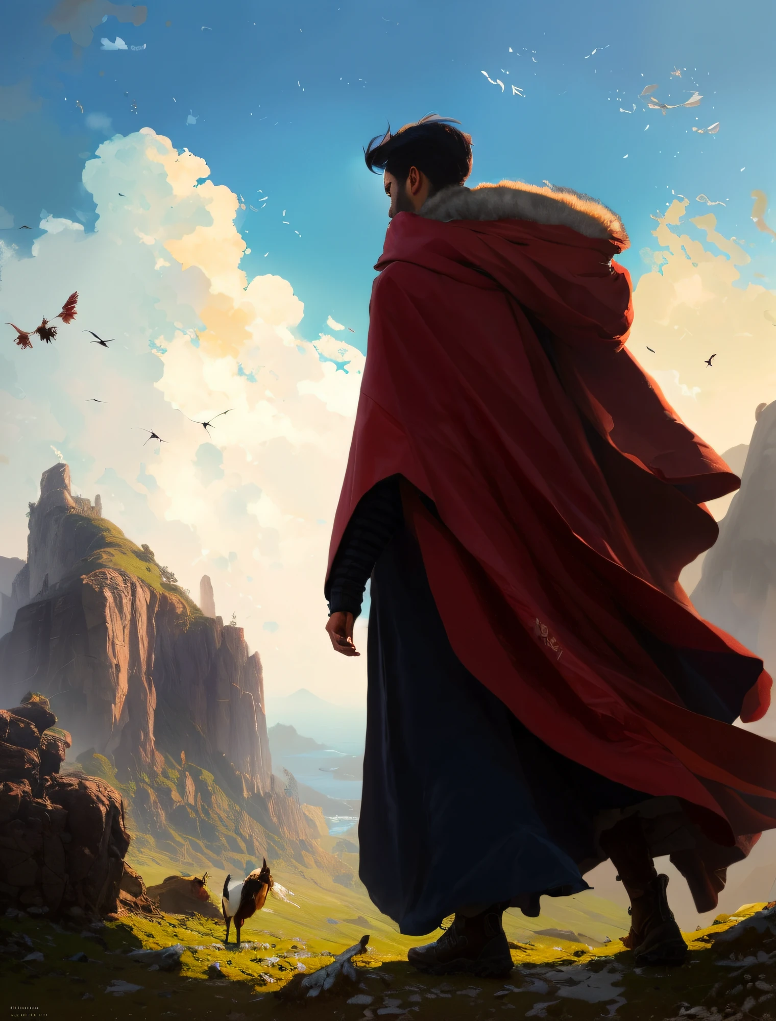 modelshoot style, (extremely detailed CG unity 8k wallpaper), full shot body photo of the most beautiful artwork in the world, cloak armor, professional majestic oil painting by Ed Blinkey, Atey Ghailan, Studio Ghibli, by Jeremy Mann, Greg Manchess, Antonio Moro, trending on ArtStation, trending on CGSociety, Intricate, High Detail, Sharp focus, dramatic, photorealistic painting art by midjourney and greg rutkowski