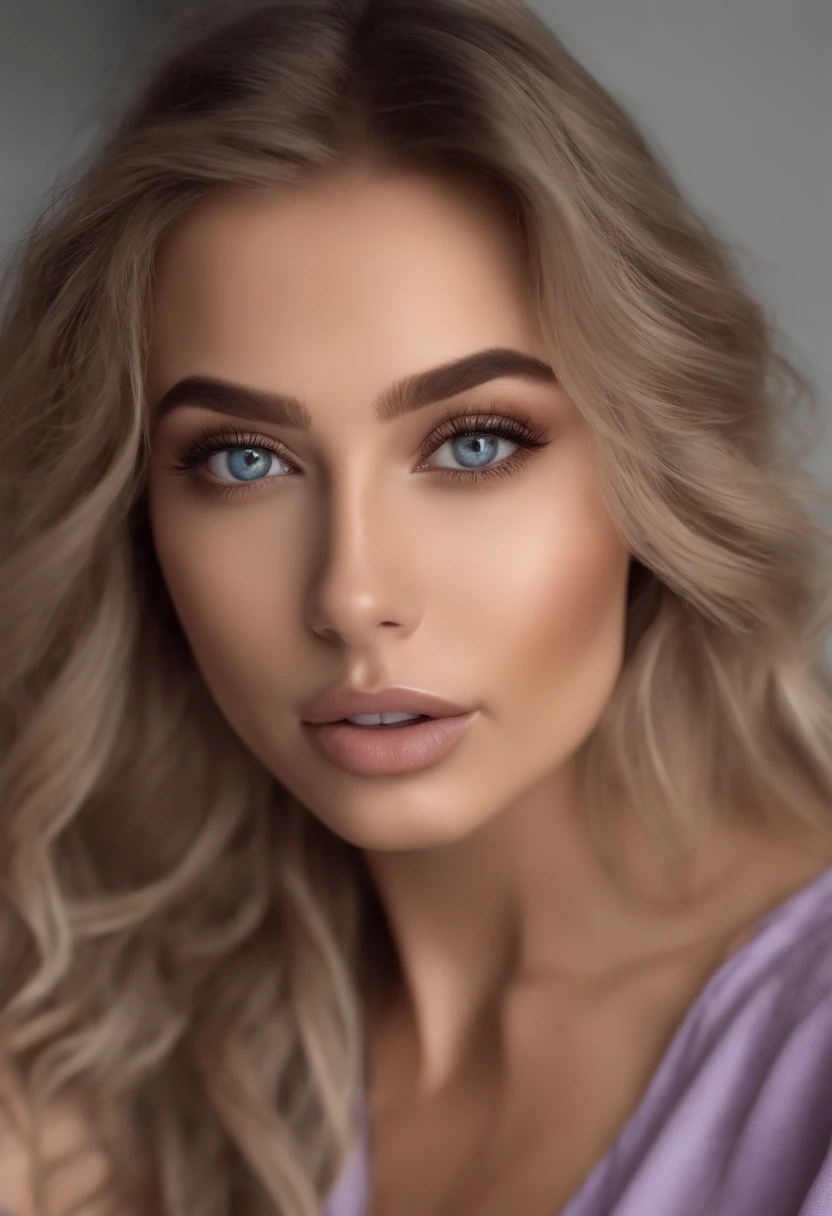 Arafed pleine femme, fille sexy aux yeux bleus, , ultra realist, Meticulously detailed, portrait de Sophie Mudd, cheveux blonds et grands yeux, selfie of a young woman, Yeux de chambre, Violet Myers, pas de maquillage, maquillage naturel, looking straight at camera, Visage Artgram, maquillage subtil, Impressive photo of the whole body kneeling on the bed, dans la chambre, Poitrine de taille moyenne et grande, allow the face to be seen clearly, portrait