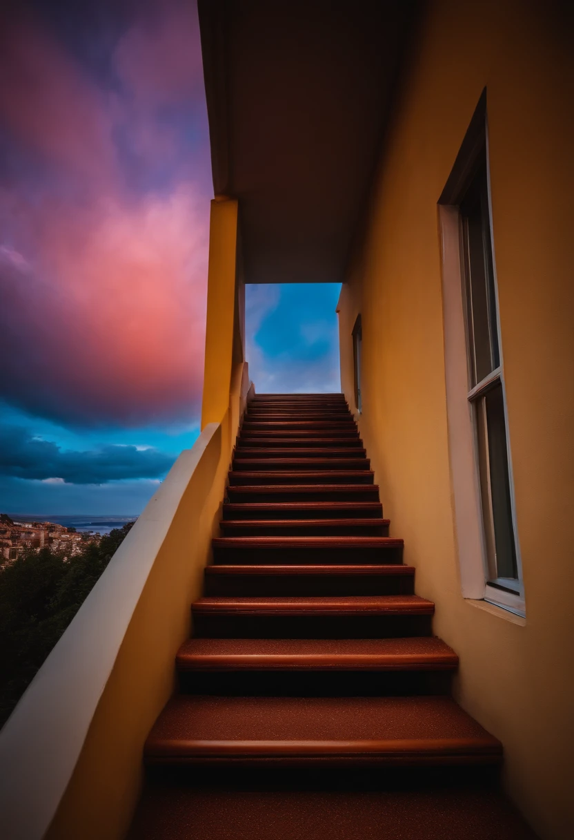 Close-up of the stairs leading to the rainbow sky, stairway to heaven, A very colorful heaven, stairs from hell to heaven, Leading to the Sky, Rainbow clouds, Colors of Heaven, Rainbow Trail, Colorful sky, Rainbow clouds, Heaven!!!!!!!!, rainbow, Rainbow colors, Psychedelic sky, In beautiful colors, Irridescent color, colorful dream, colorful skies
