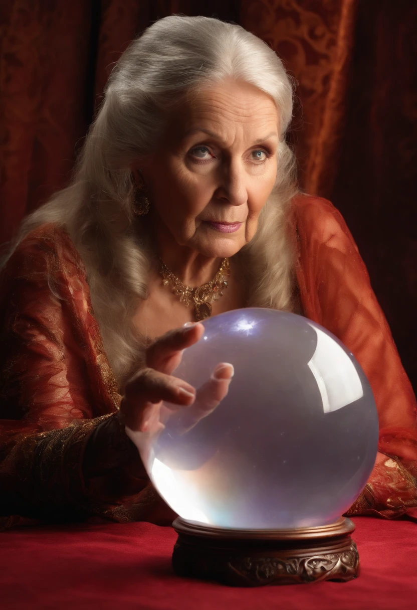 Elderly Psychic With Crystal Ball With Crystal Ball Looking Ahead