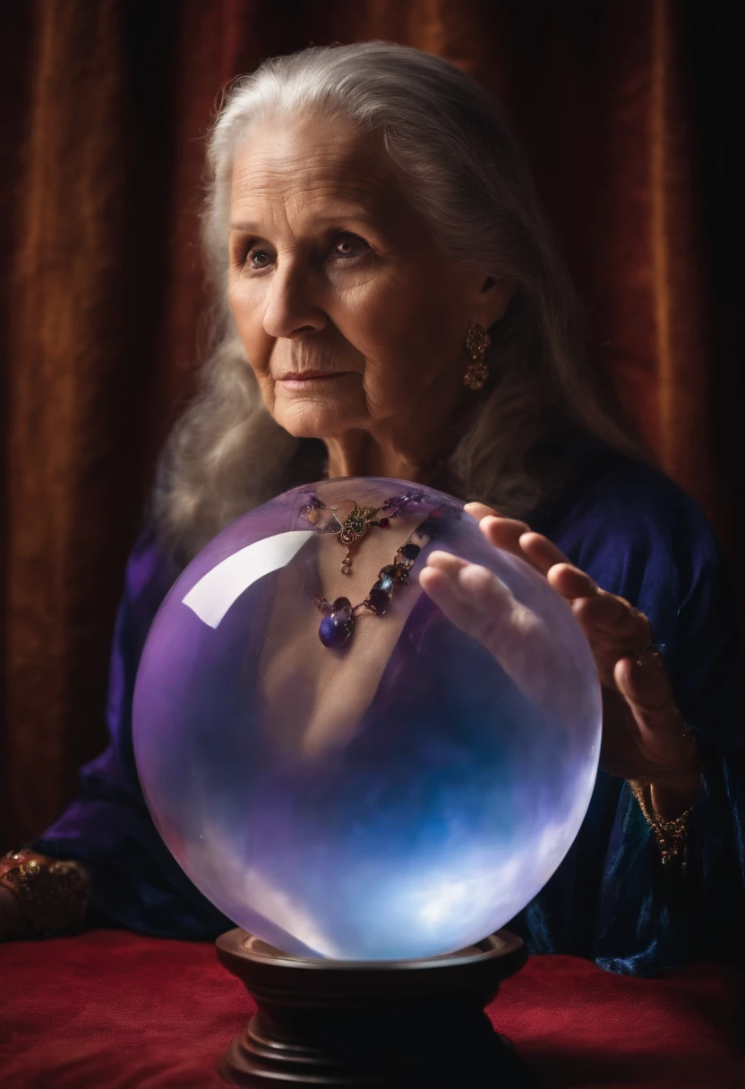 Elderly Psychic With Crystal Ball With Crystal Ball Looking Ahead