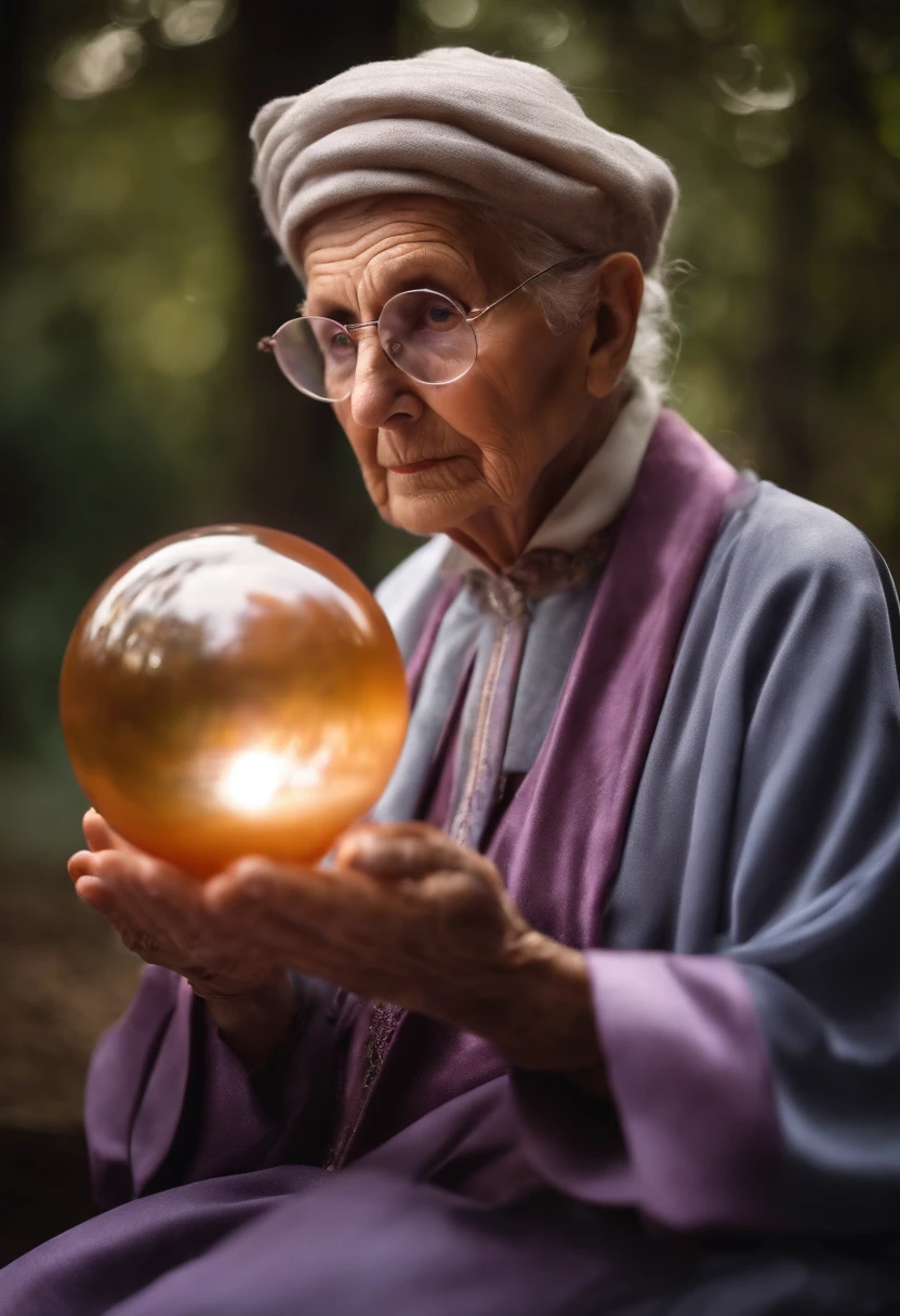 Elderly Psychic With Crystal Ball With Crystal Ball Looking Ahead