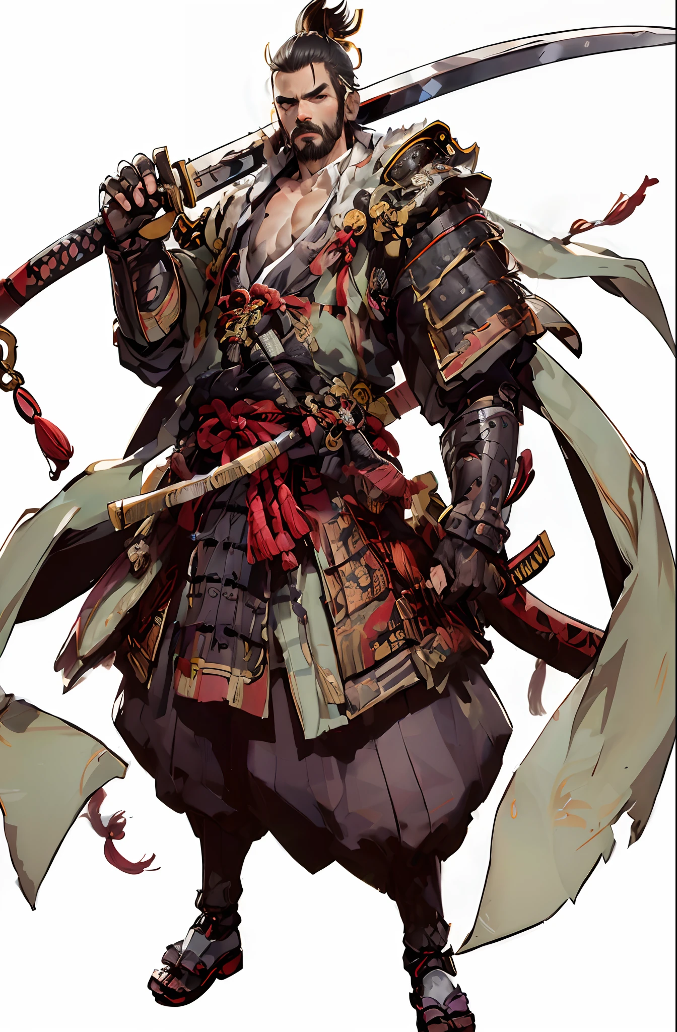 una caricatura de un hombre con una espada y una espada grande, Miyamoto Musashi, inspired by Kanō Hōgai, Samurai Hombre Vagabundo, samurais, inspired by Kanō Sanraku, Feudal Art of Japan, epic samurai warrrior, traditional Japanese conceptual art, Guerrero Samurai, Masamune Shiro, Estilo samurai