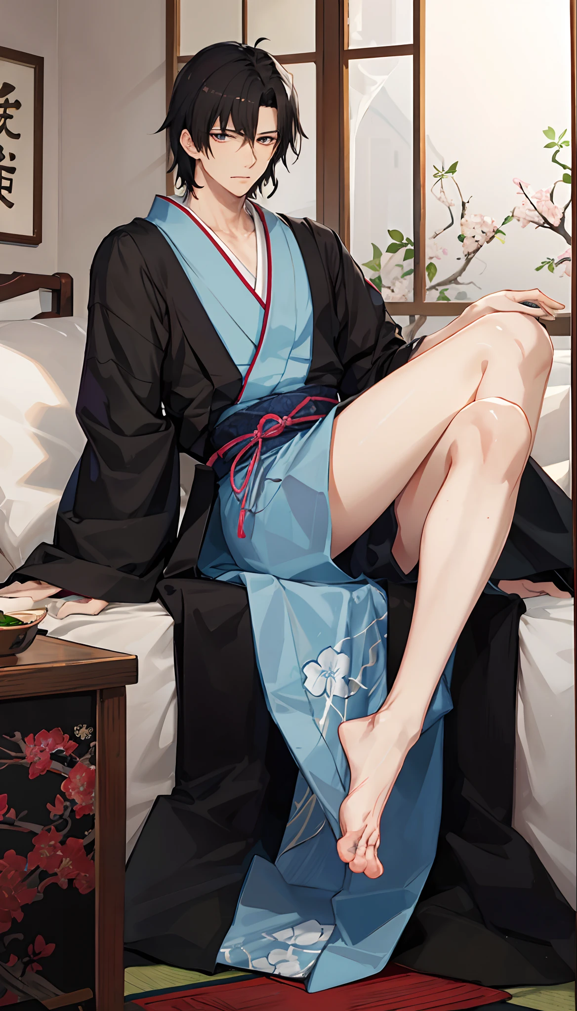 Jushiro Hijikata、The sword、ＶCharacter bangs、Shinsengumi、Enchanted feet、Fap Material、animesque、A dark-haired、male anime characters、A dark-haired、traditional Japanese room、short-haired、western clothes、twinks