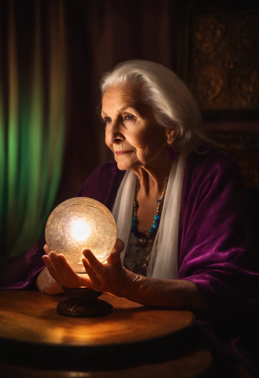 Elderly Psychic With Crystal Ball With Crystal Ball Looking Ahead