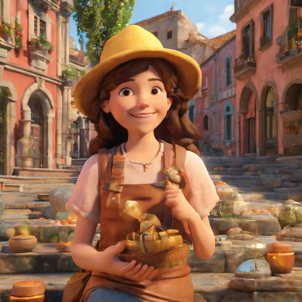 Giovanna is an 11-year-old smiling human girl, aventureira, who likes to discover treasure in historic cities