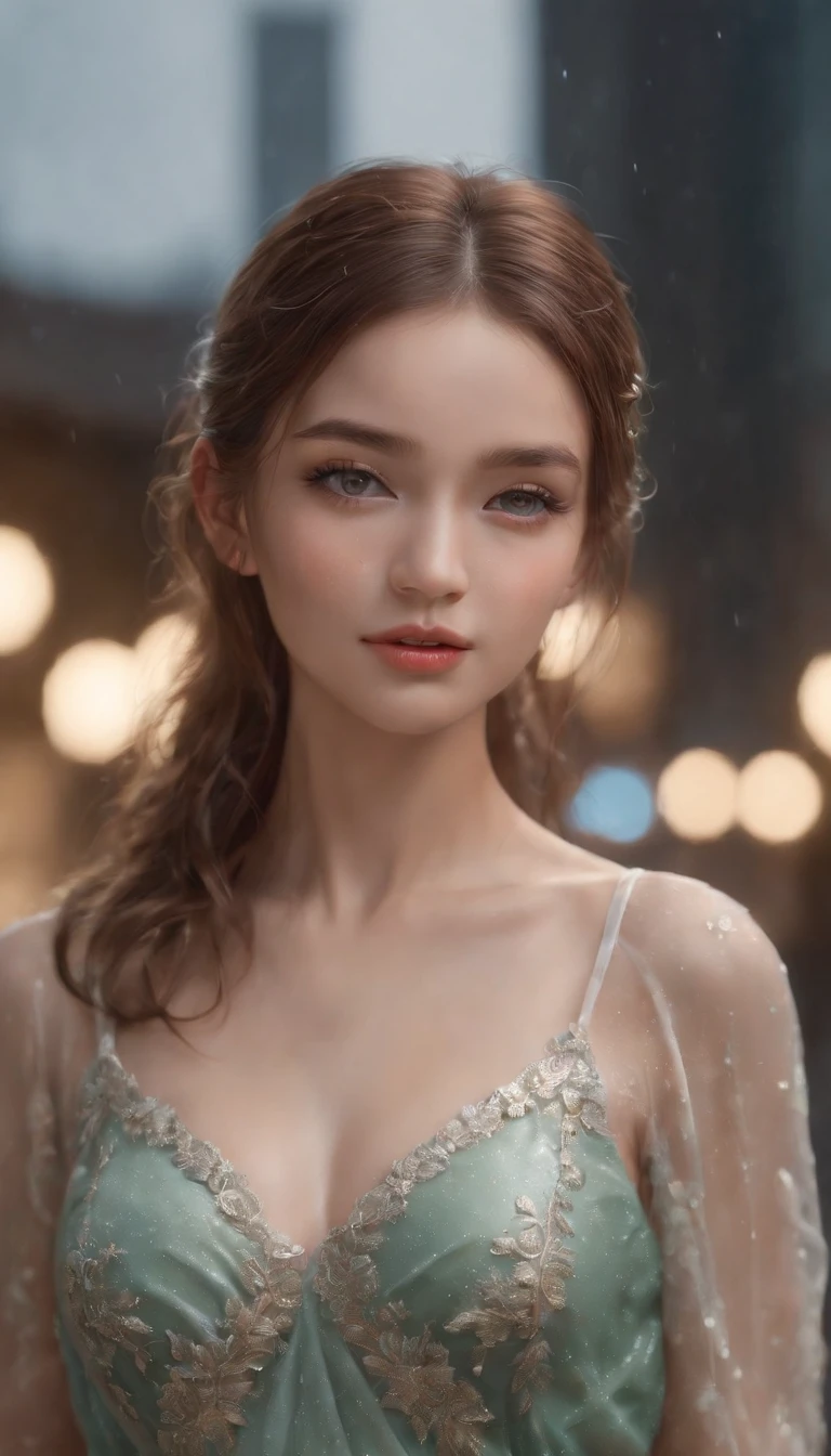(Professional 3D rendering:1.3) of (Realistic:1.3) The most beautiful art in the world, Great place., Towering environment)), Full body 8k unity display, Action Shooter, skin pores, The light is very dark., Heavy Shading, Detailed, detailed face, (vibrant, photo-realistic, Realistic, breathtaking, dark, crisp focus, 10), (high-detail:1.4), digital painting, Octane display, art station, Concept Art, smooth, crisp focus, illustration, Nose Art, (loish:0.23), (Global Illumination, studio light, volumetric light), heavy rain, Particles float, ((Dark and ancient city background:1.3)),CGSesociety,Art Stations Random gestures, (An extremely delicate and beautiful work), (masterpiece), 1girls, Girl in shiny transparent dress, high-detail, Leaky waist, ponytail contorted, A charming expression, beautiful and clear eyes, green eye pupil, delicate necklace, delicate earrings, simple blurred background, extreme detail description, Beautiful, charming, ultra-fine painting, Subtle delicate face, Subtle shape, fine., Fine collarbones, Cute fine lips, Fine beautiful breasts, soft behind, mix4,(10, RAW photo, bestquality, masterpiece:1.2), (Realistic, photo-realistic:1.37),1girls,kawaii,city scape, nighttime, It's raining, wet, Professional lighting, photons mapping, radiosity, Physically Based Rendering,(Beautiful small hard:1.3),(Saw the head on the dress.:1.4),(glossy:1.5),(transparent:1.3),Blonde Hair.Full body