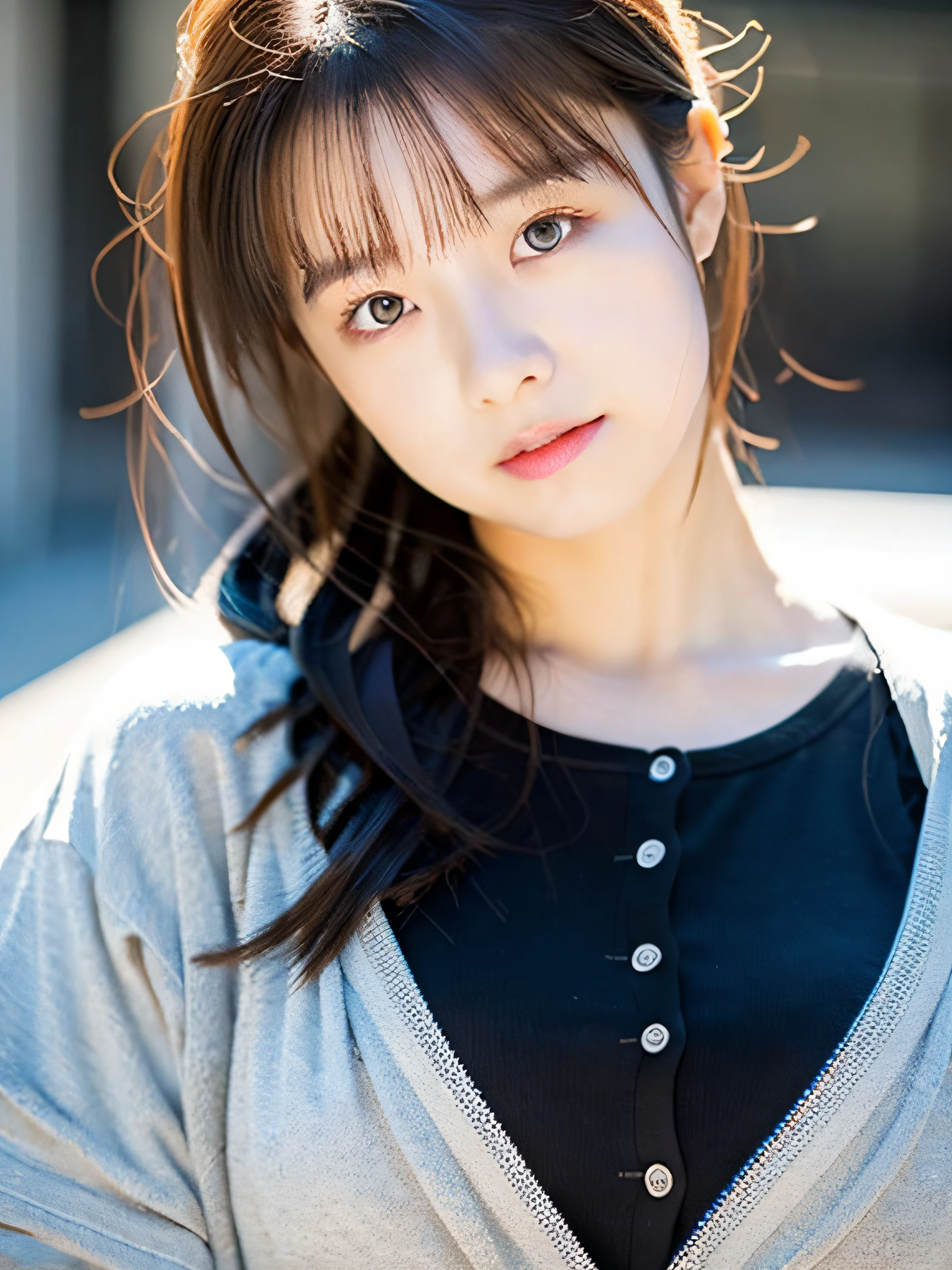 1girl in, Solo, masutepiece, best_quality, photo shot, looking in camera, Young Adult Gardevoir, tired expression, A pokémon, A pokémon (game), game freak, Nintendo, (Porcelain Skin), Blue eyes, (Black hair), Black cardigan, Baggy T-shirt, Black sweatpants, 3rd Gen Pokémon, A pokémon (creature), White skin, Concrete background, leaning