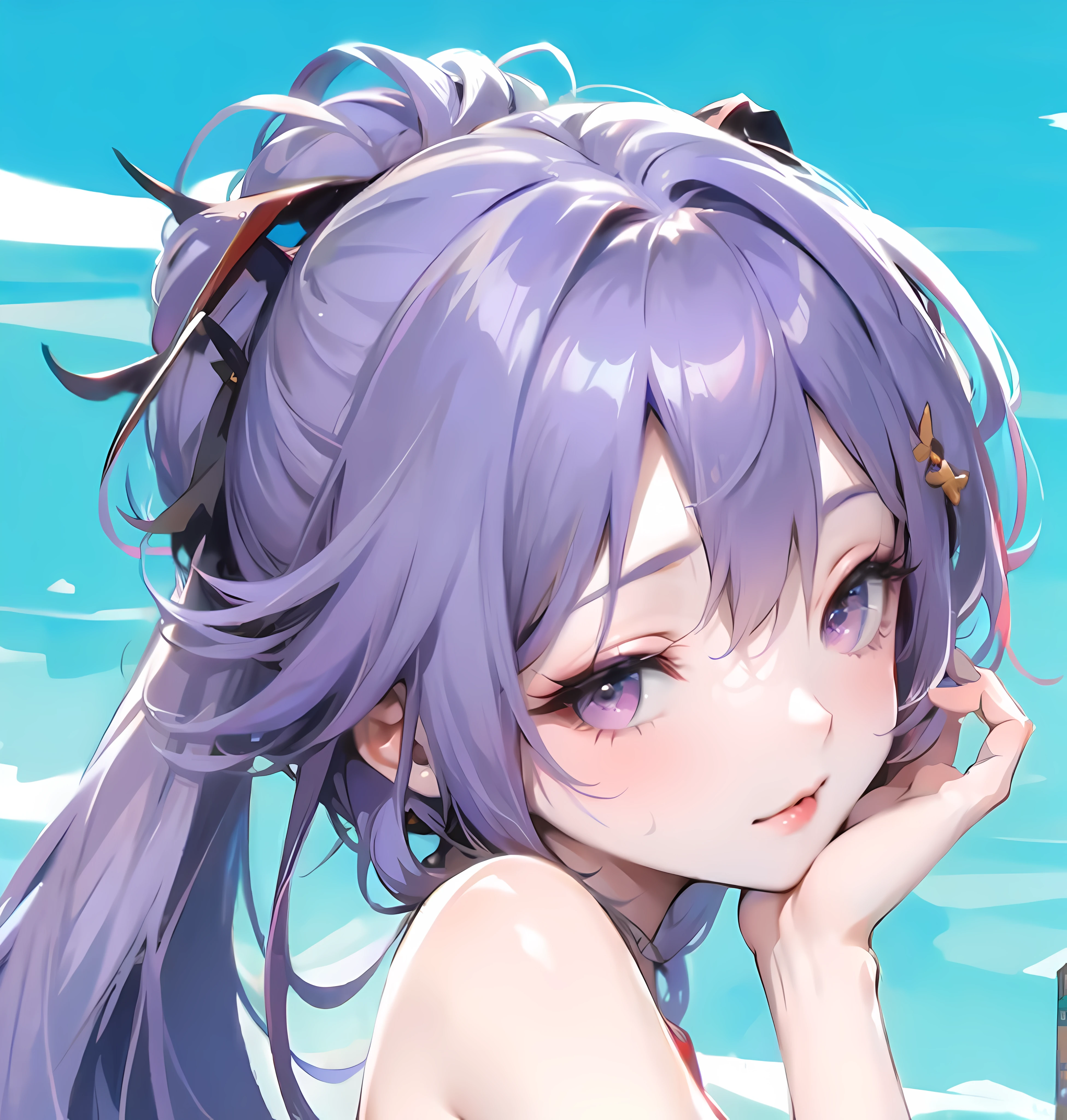 Purple-haired beautiful girl,The expression is charming,Look at the audience