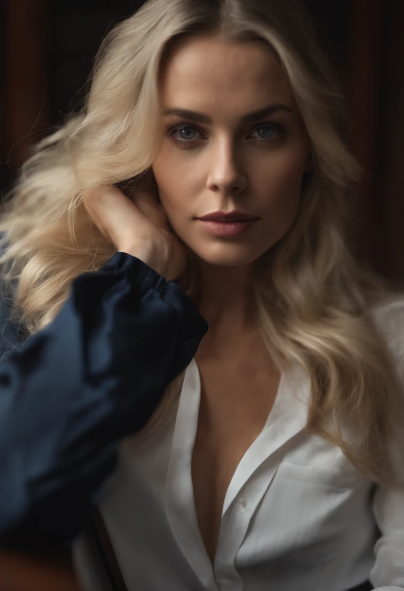 Highest quality, (dramatic lighting:0.7), Masterpiece, Plan large du corps entier, RAW photo of 40-year-old pale Swedish women with platinum long hair, institutrice, Lever les yeux vers le spectateur, bitter, porter des lunettes, mignon, wearing a tight, unbuttoned blouse when wet, untidy, Sitting on a desk at the front of a classroom, presser ses seins, visage parfait, seductive eyes, vivid detail, (Highly detailed skin), SfW, (teinte bleue:0.6), (sale:0.8), (sanglant:0.7), Key lighting, (contre-jour:0.5), wet clothes, Squizz sa poitrine, gros seins, Clèveage, very tempting, Sale fille, Profondeur de champ moyenne, photographed on a Canon 5D, Objectif 50mm, f/4 ouvertures, (hyperdetailed, Intricate details), mise au point nette, muted colors, 8k, absurdes, Grain de film 8mm, professeur, enseignante, directrice,