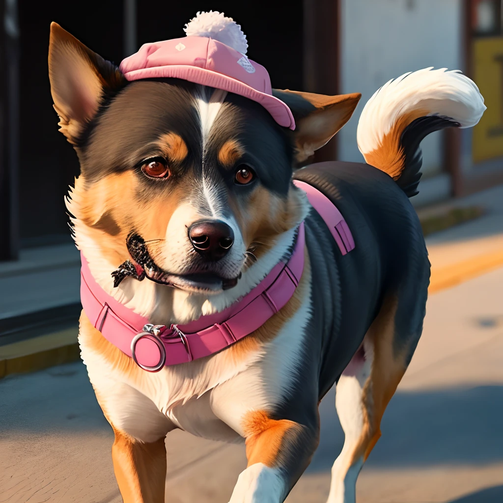 Dog with pink hat, virando mortal na corda bamba.