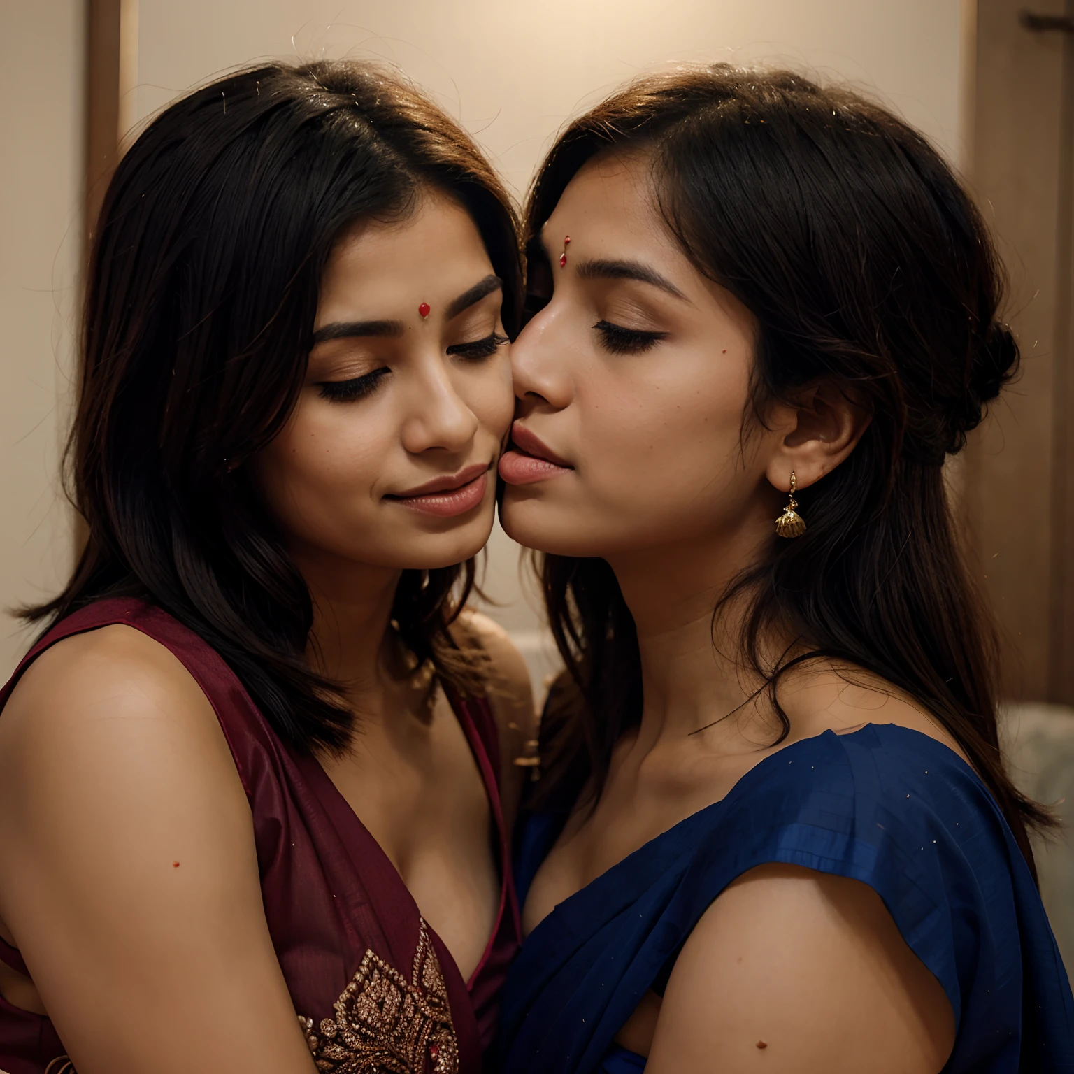 Lesbian , saree, smooching