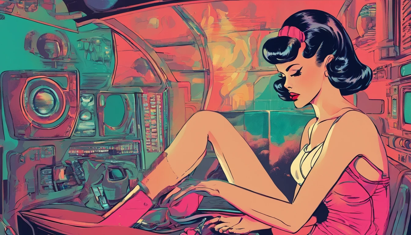 black woman pin up art trippy spaceship collage