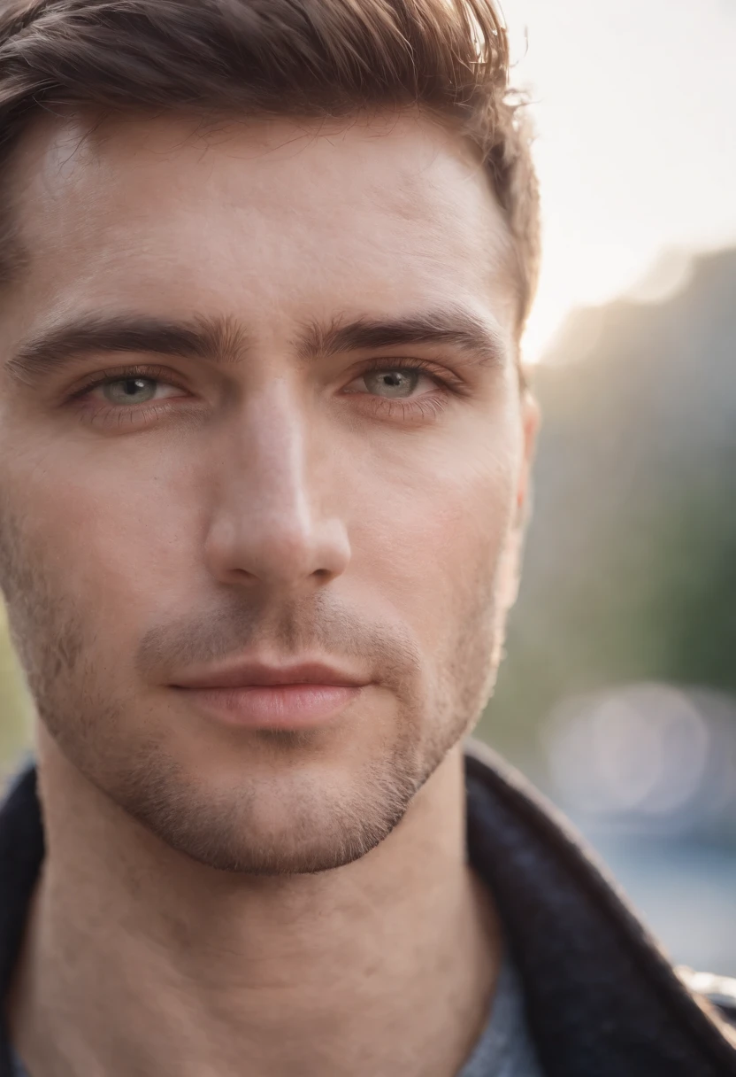 Portrait photo of a beautiful male photo of the whole body, Des yeux parfaits, Porter un manteau mecha minable, ((Light Bokeh)), complexe, (steel metal [se reposer]), elegant, mise au point nette, photo par Greg Rutkovsky, softlighting, couleurs vives, Masterpiece, (rue)), Detailed realistic face, Gros plan du visage