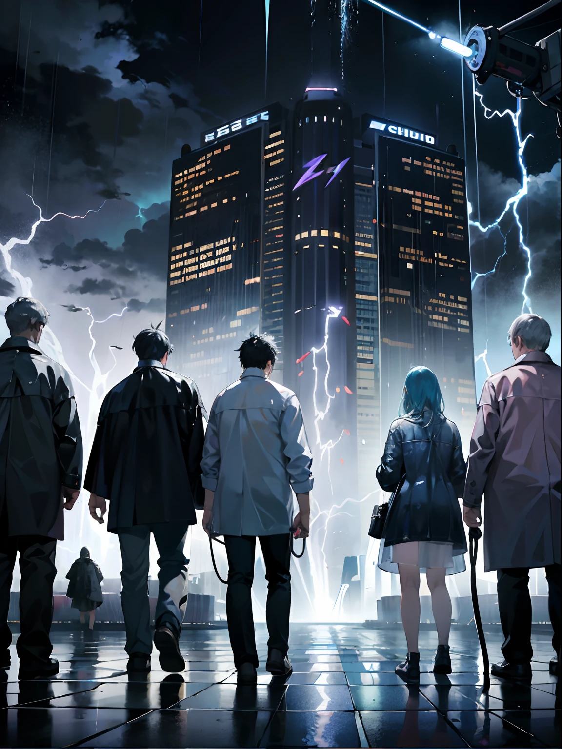 1boy,a 13 yo boy、Wet body、Cyberpunk Boy、The beginning of the adventure、(drenching:2)、(Lightning:1.5)、Lots of clouds,heavy fog、Fog,Chaotic city of the future、Movie dystopia、A group of very tall skyscrapers stands in the center、Very complex cityscape,Crowded Chinese skyscrapers、street signs、streetlights、taxis、buses、Train、Blue lighting,Dark road、Lots of puddles、Chaotic、Beautiful and fantastic scenery、Cinematic scenery、hightquality、masutepiece,in 8K、hight resolution、