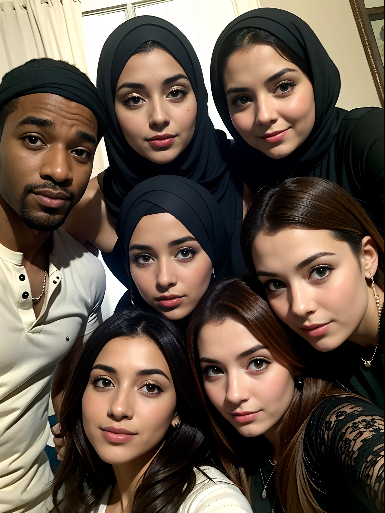 Beautiful cute iraqi mom with a group of nwked black men