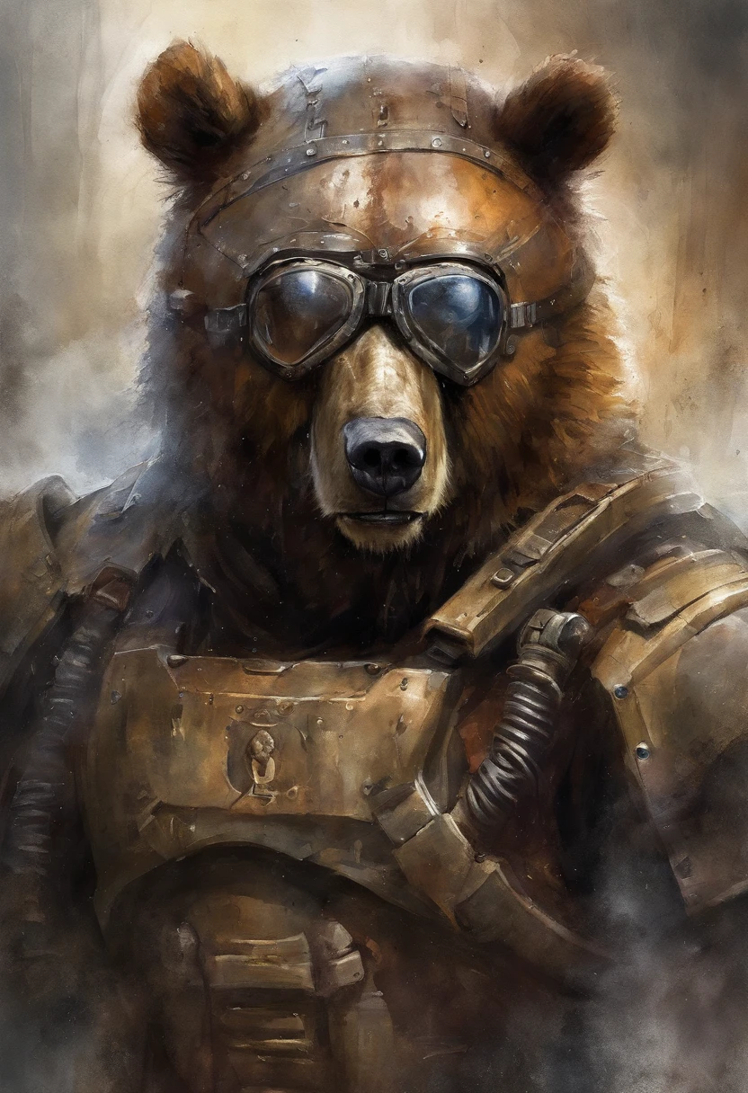 maximum quality, dramatic lighting, menacing pose, fierce expression, epic atmosphere, (((Helmet in the shape of a bear's head))), (((tiro de corpo inteiro))),um camelo feito de metal, ciborgue, estilo cyberpunk, mechnical, ((detalhes intrincados)), HDR, ((detalhes intrincados, hiperdetalhado)), incandescent bulbs, Cinematic Shot, vinheta, bokeh efeito beckground, (Caninos), (tiro de corpo inteiro).