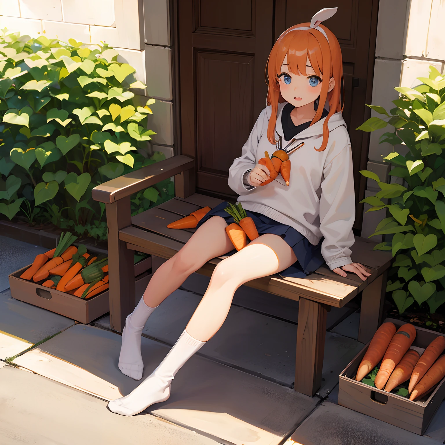 Girl holding socks and carrots in both hands