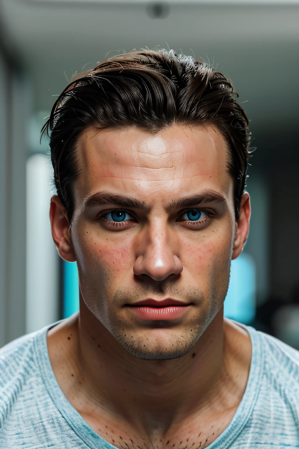 un homme , a la 30 ans , cheveux noirs boucle , yeux turquoise , muscle , bien habiller , de face , Full photo of very good quality , Realistic in Skin Color Face Eyes Hair All , , perssonage vrai