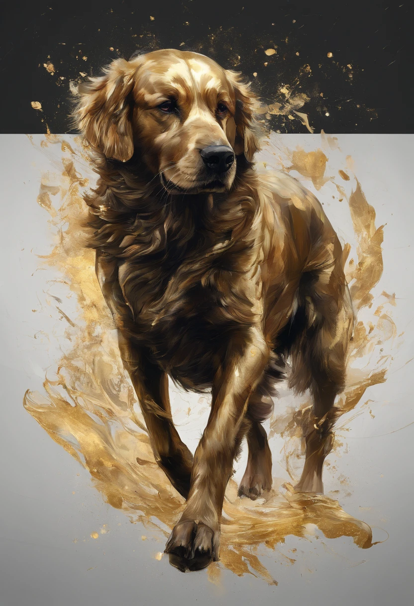 Perfect centralization, Fantastic black-gold beam, delight, Standing position, Golden Retriever, centre, Looking at the camera, Facing the camera, nearing perfection, Dynamic, highly detailed, Liso, foco nítido, 8K, A high resolution, illustration, art by Carne Griffiths and Wadim Kashin, Goldfish characters