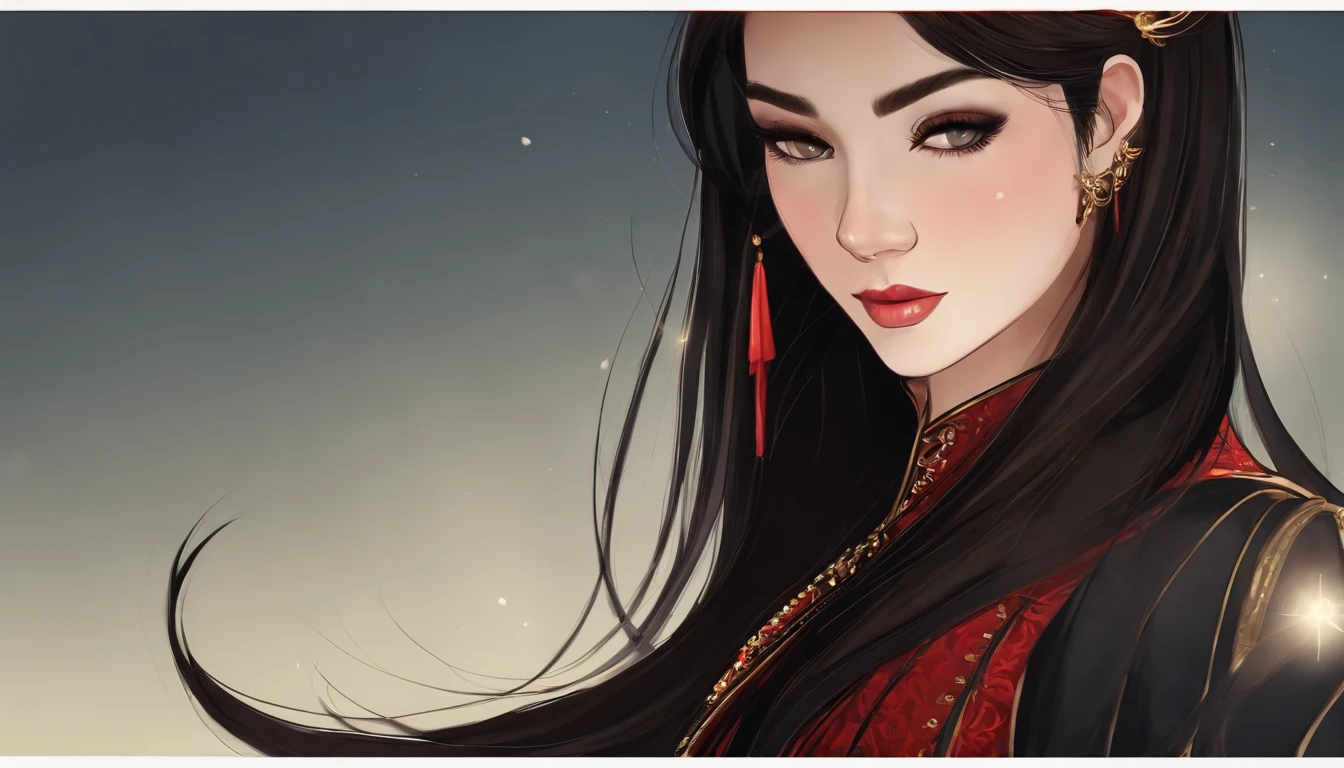 bens, amarelo_Alunos, +_+, preto_Hair, High_rabo-de-cavalo, vermelho_flor_Hair_enfeite, master part, best quality, ultra-detalhado, illustration, sozinho, 1girl