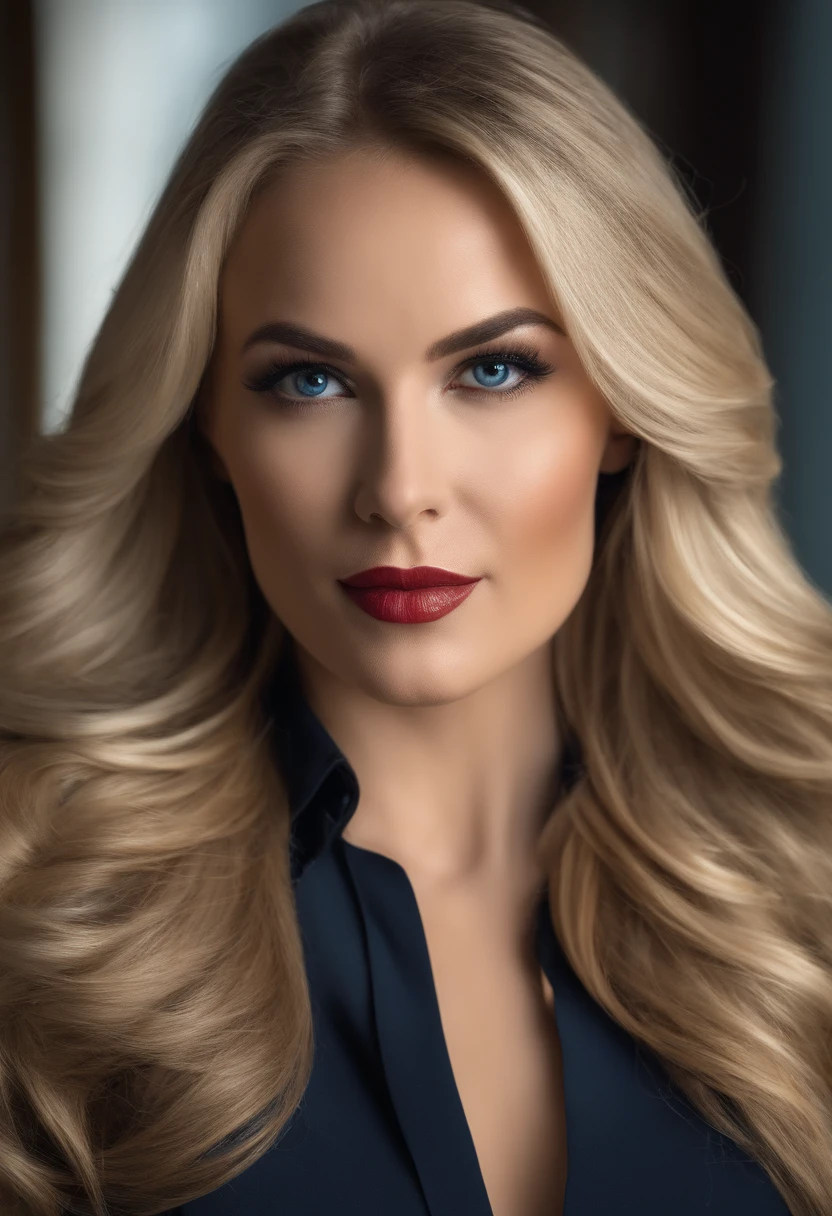 professionnel, (Photo 4k:1.1), (Dittmann Anna:0.3), (jiner:0.3), (mise au point nette:1.3), High detail, Wear fashionable revealing business clothes, beautifull detailed face, yeux bleu, longs cheveux blonds, Forme du corps, Bureau, professeur, directrice, sexy, salle de classe, Regarde de face, photo portrait